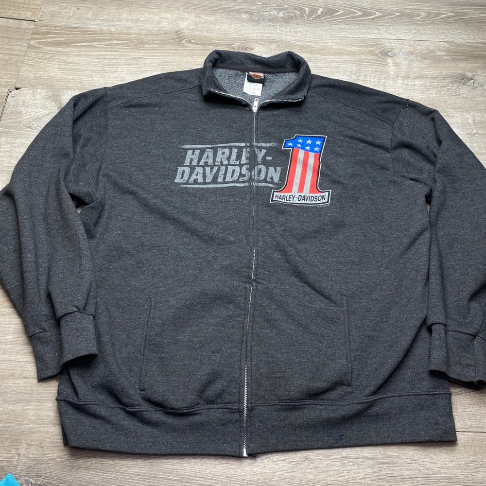 Harley-Davidson Full Zip Sweatshirt Mens 2XL Fleece Grey Independence Charlotte‎